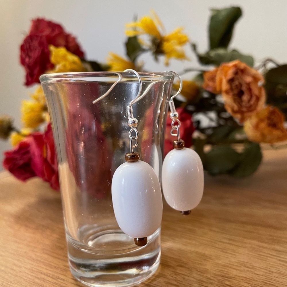 White Copper Beaded Earrings